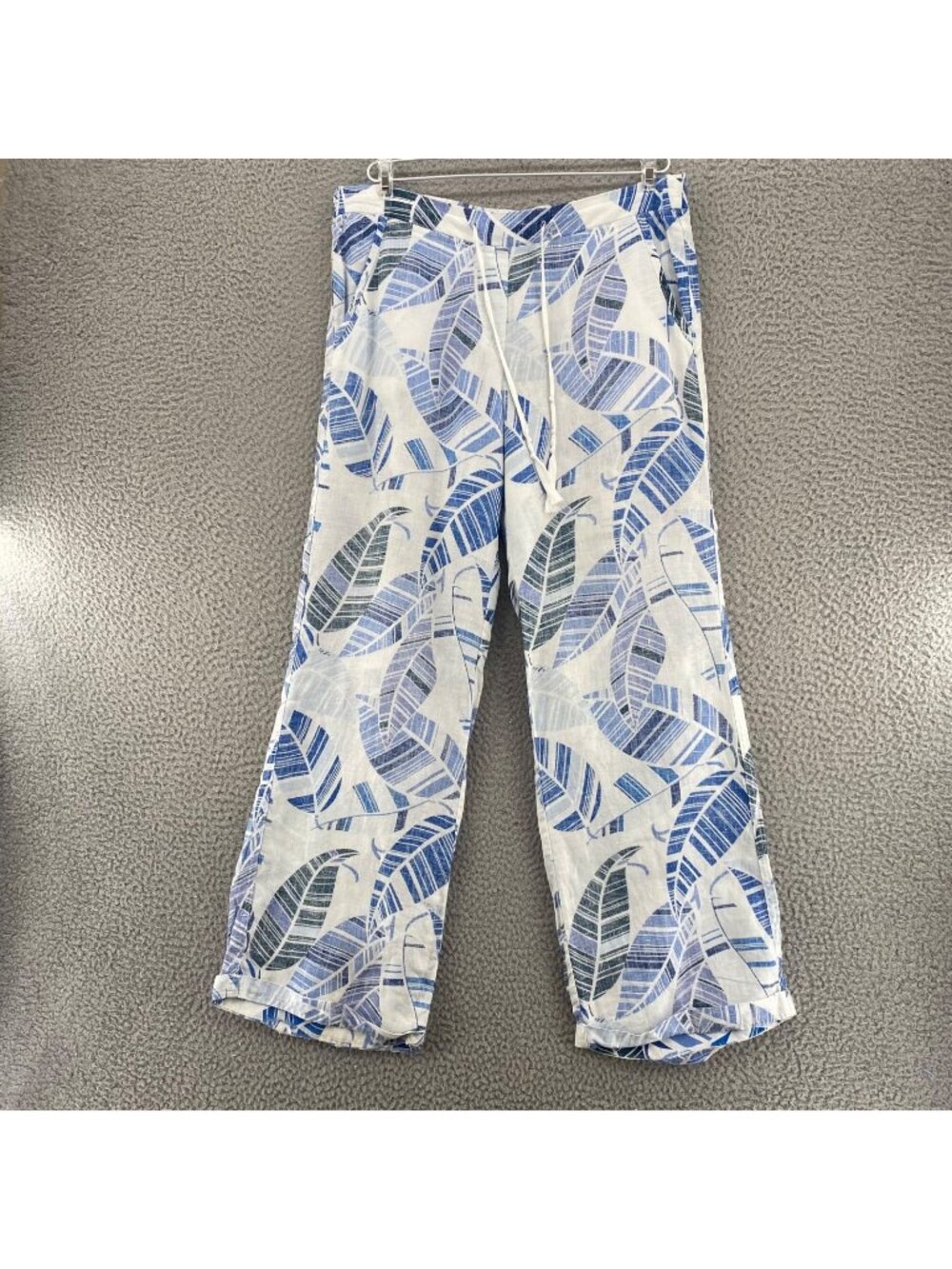 Tommy Bahama Pants Womens 8 Blue White Oo La La Leaf Linen Ankle Pockets*